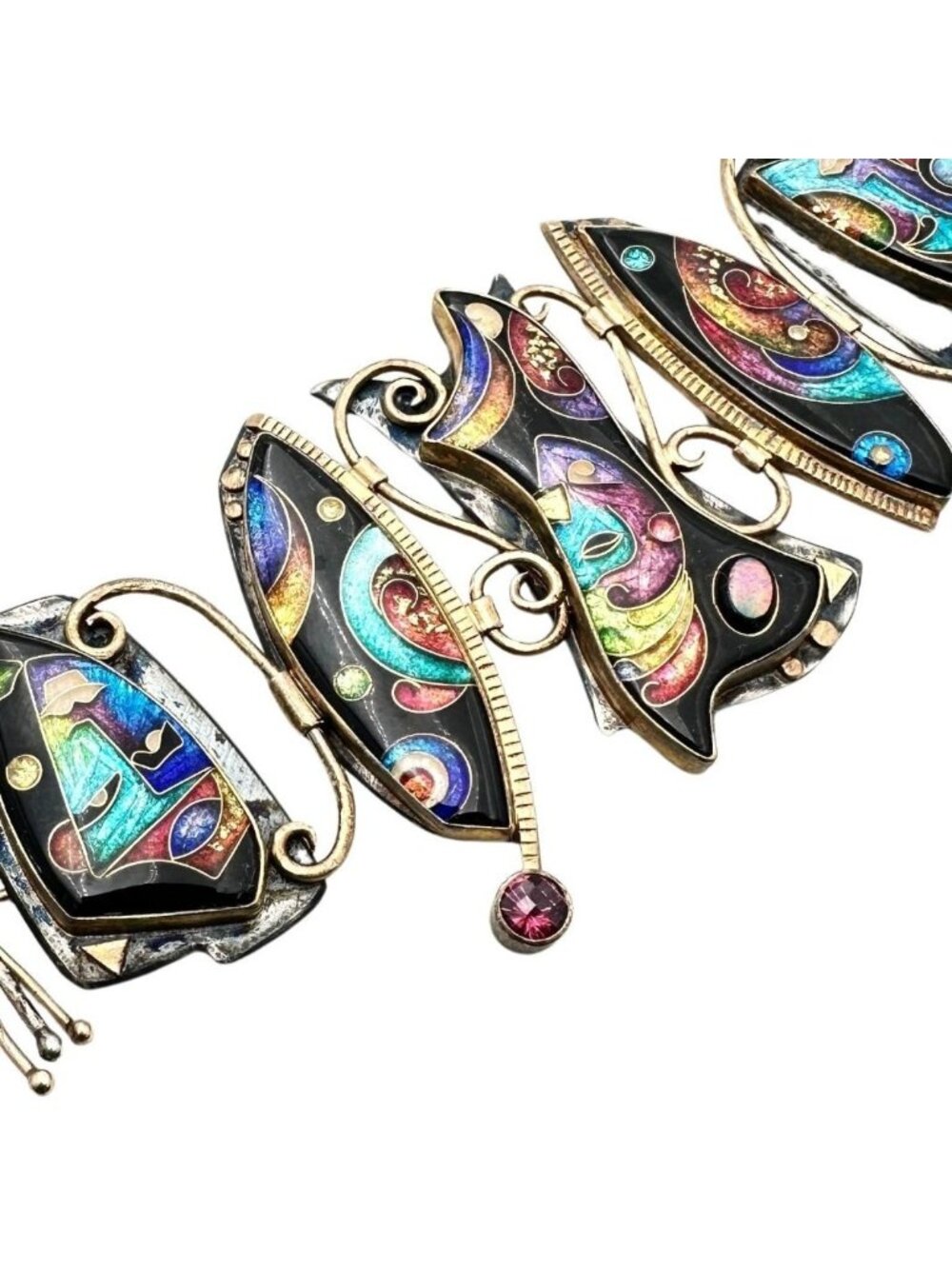 RARE Unsigned Alexa Peter Smarsh Sterling 14k 22k Gold Cloisonne Opal Bracelet